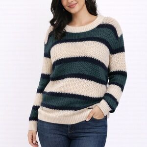 Abercrombie & Fitch Green and Cream Striped Sweater